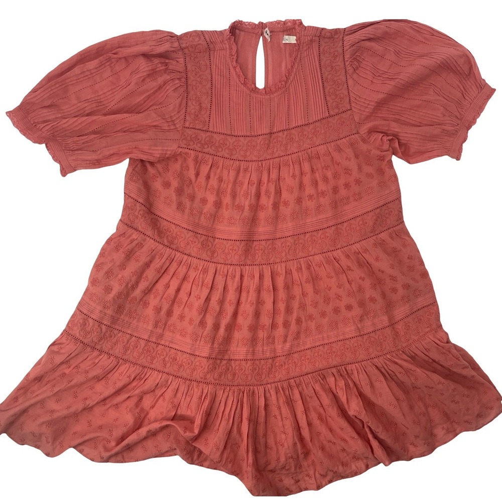 Sea New York Women's Dress Mini Babydoll Coral Pink Cotton Small